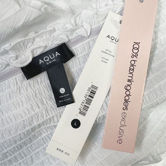 AQUA x Bloomingdale’s White Cover-Up Smocked Shorts - Size Large - Picture 6 of 6